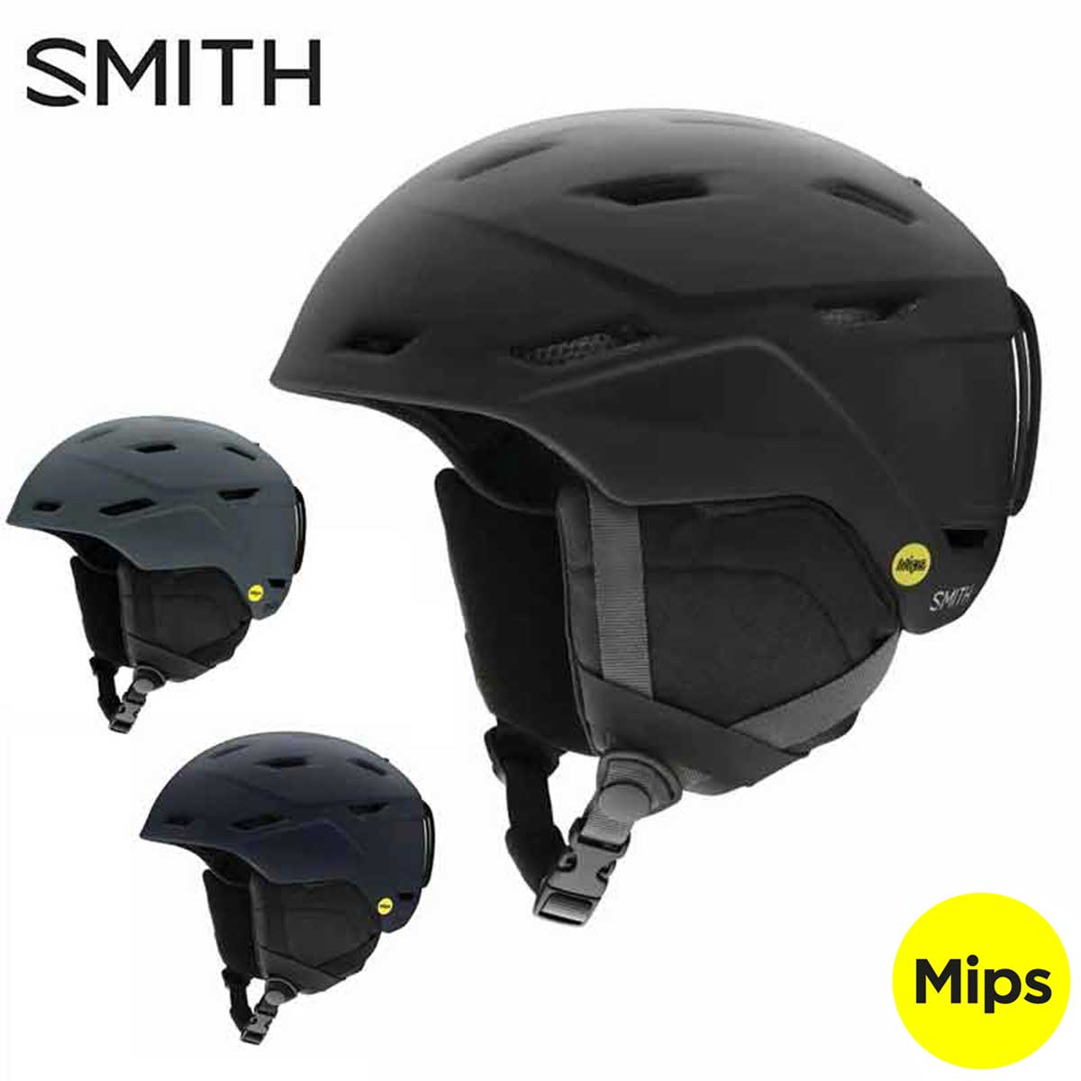 メーカー希望小売価格はメーカーカタログに基づいて掲載しています SMITH スミス スキー ヘルメット■MISSION　ミッション抜群なフィット感と機能が詰まったMission/Mirage。スタンダードなフォルムを最新鋭の表面カッティングデザインで処理。落ち着いたスタイルの中にも躍動感を表現。軽量かつ耐久性が高いインモールド・コンストラクションに加え、転倒時に最も衝撃を受けるインパクトゾーンにコロイドを採用したエアロコア・コンストラクション。レギュレーターベンチレーション機能がヘルメット内部の熱気を放出する。FIT、軽さ、耐久性、安全性、ヘルメットに必要なすべての要素を備えるSki/Snowboard 共有のオールラウンドヘルメット。PROTECTION+ 軽量インモールド構造+ Koroyd マテリアルを使用したエアロコア・　コンストラクション+ 14個のベンチレーションホール装備+ MIPS搭載FIT+ ダイアル・フィットシステム（DFS2）搭載+ Snapfit SLイヤーパット+ 開閉式通気調整システム+ AirEvac ベンチレーションシステム■カラー・MATTE BLACK・MATTE MIDNIGHT NAVY・MATTE SLATE■Asia Fit SIZE:Small 55-59cmMedium 59-63cmLarge 63-67cmCERTIFICATION: ASTM F2040,　CE EN 1077:2007 CLASS B　WEIGHT (SIZE M) : 450g※メーカー企画書の情報で商品登録を行っております。予告なしに商品名と仕様変更される場合がございます。