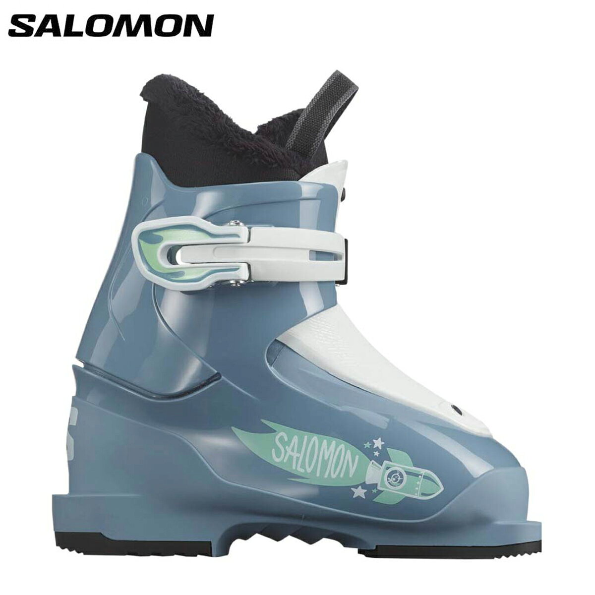 メーカー希望小売価格はメーカーカタログに基づいて掲載しています SALOMON サロモン スキーブーツ■T1 ティーワンFLEX：10 JRLAST (mm)：KIDCOLOR・Copen Blue, White, SpearmintSIZE(cm)・15 to 18WEIGHT (g) ・580 (1/2pair)(18cm)SHELL・PolyolefinLINER・My Thermic Fit JrCUFF / STRAP / BUCKLES・Polyolefin / NO STRAP/ 2 riveted vario plasticADJUSTMENT・Riveted Oversized Pivot就学前～小学校に上がる前後の小さな子供たち（日本人平均）に合わせたミニサイズブーツ。締め具はアッパーカフに1箇所、ラチェットバックルを設定。必要以上の力で締めすぎることがない一方、小さな子供の足にもしっかりとブーツを履かせることができます。MADE IN ROMONIA ※メーカー企画書の情報で商品登録を行っております。予告なしに商品名と仕様変更される場合がございます。