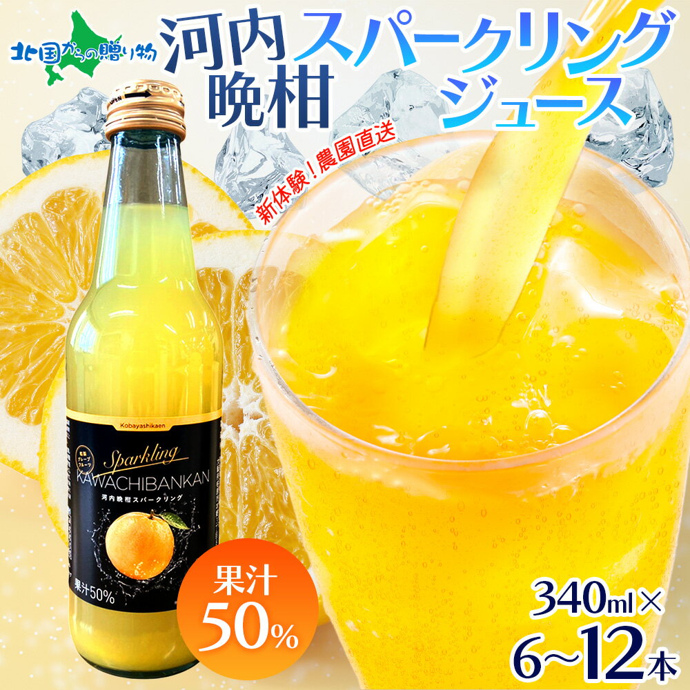 農園直送 河内晩柑 スパークリングジュース 340ml×6本/12本 グレープフルーツ 晩柑 果汁5 ...