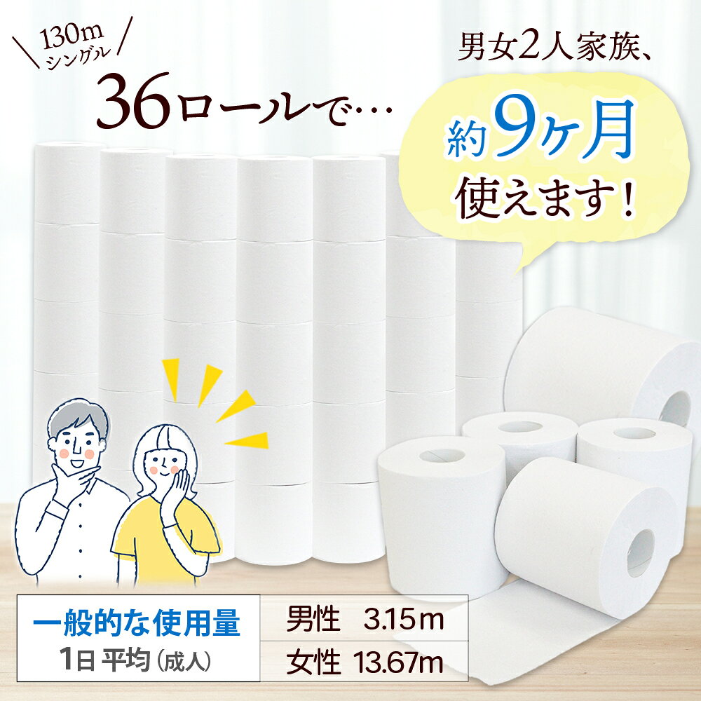 無包装 芯なしトイレットペーパー シングル 130m 36ロール 紙 2倍巻き ペーパー 日用品 消耗品 再生紙 無香料 備蓄 芯無し まとめ買い ストック 長持ち 防災 JIS規格 114mm幅 お纏め買い 送料無料 川一製紙 岐阜県 美濃市 snowland-10041890 北国からの贈り物(北海道グルメ) サンプル画像3