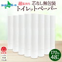 無包装 芯なしトイレットペーパー シングル 170m 48ロール 紙 3倍巻き ペーパー 日用品 消耗品 再生紙 無香料 備蓄 芯無し まとめ買い ストック 長持ち 防災 JIS規格 114mm幅 送料無料 川一製紙 岐阜県 美濃市