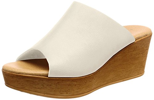 [はきもの広場] [パルティエダボール] partir d`abord 日本製 美脚 ウェッジソール ミュール サンダル レディース ウッド ヒール 厚底 シロ シロ JP LL(24.5~25.0cm)