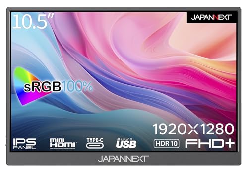 JAPANNEXT 10.5インチ モバイルモニター IPS パネル フルHD 1920x1080解像度 スマートケース付き (USB/Type C/MAC PC対応/スピーカー内蔵 / sRGB100% / 光沢) JN-MD-IPS105FHDPR