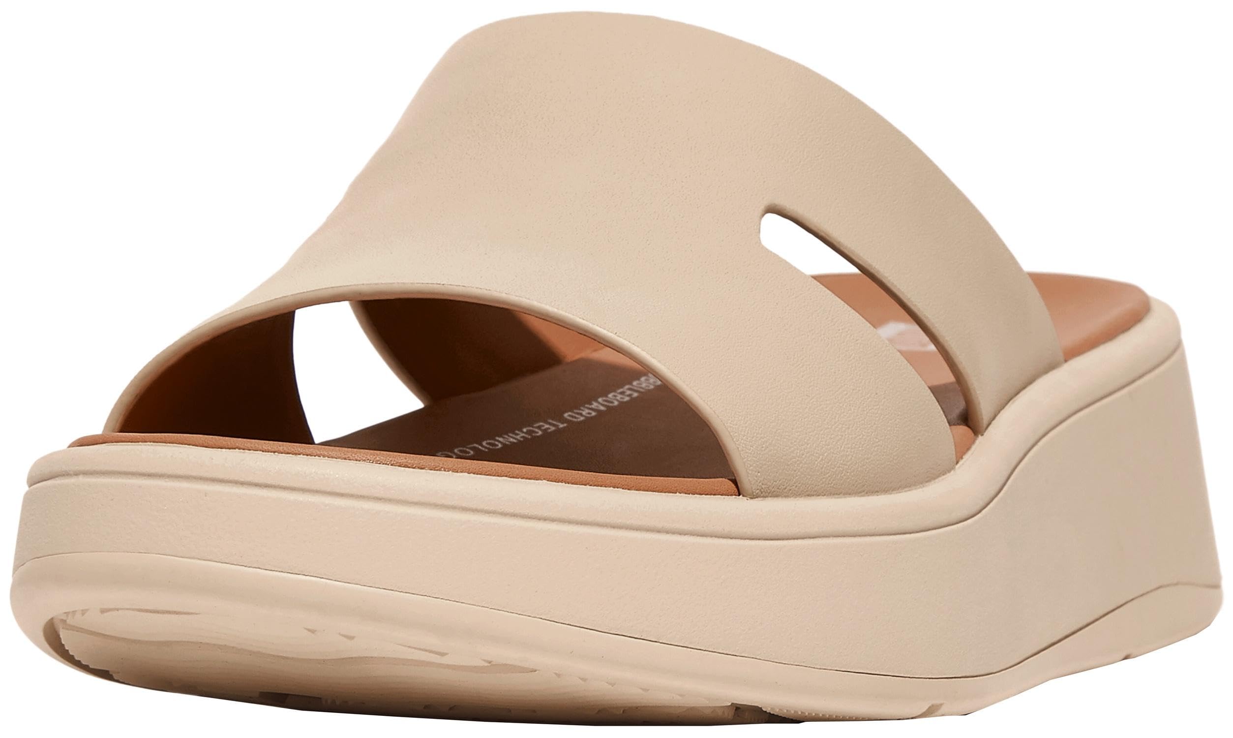 [フィットフロップ] サンダル F-MODE RAW-EDGE LEATHER FLATFORM H-BAR SLIDES レディース Stone Beige..