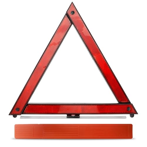 三角停止表示板 三角反射板 三角停止板 折り畳み式 専用収納ケース付き (赤 1枚り)後続車が見やすい昼夜間兼用型 一般道や高速道路での停車中の事故防止・安全確保に 組み立て簡単でサッ(2)