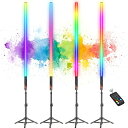 luxceo 4本セット 85cm rgbチューブ型ライト 三脚スタンド付き LEDビデオライト 音楽同期 スティックライト 2000mAh内蔵 USB充電式 雰囲気 調光可能 バーライト リモコン付き 動画撮影 DJ照明 日本語