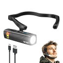 Smiling Shark 充電式 LED ヘッドライト, 【新概念耳掛け式・白色光・赤色光】 耳装着式ヘッドランプ センサー付き USB充電可能 5つの照明モード 高輝度アウトドアヘッドランプ 230°広角照明 超