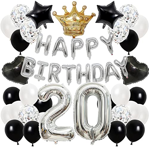 誕生日 バルーン 風船セット 飾り付け 20歳 happy birthday ガーランド バースデー 飾り ハッピーバースデー 王冠 大きい数字 紙吹雪風船 パーティー プレゼント サプライズ 男の子 女の子 ブラ