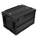 日本製 コンテナ ボックス 折り畳み 50l 耐久 取っ手付き 耐荷重 160キログラム 頑丈 軽量 収納ボックス 持ち運び簡単 折り畳み アウトドア コンテナ 積む 折りコン オリコン (単品, ブラック)