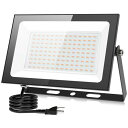 【電球色3000K・超薄型】SUKITEN 投光器 led 屋外 作業灯 100W 15000LM IP66防水 高輝度 高放熱 省エネ 軽量 120°広角 100V 屋外照明 野外 防水 BBQ ガレージ 看板 駐車場 倉庫 工場 作業灯 工事用ライト