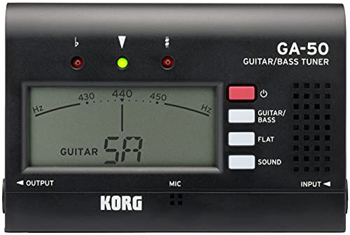 ◆商品名：KORG(コルグ) ギター/ベース用チューナー GA-50 個人練習に最適 アウトプット有り 多弦ギター 多弦ベース フラットチューニング ロングスケールにも対応 135時間連続稼働 軽量 コンパクトギター/ベース各モードを搭載。7弦ギターや多弦ベースにも対応。音名表示を拡大。さらに見やすくなったディスプレイ。弦交換をアシストする、サウンドアウト・モード。アウトプット端子搭載。演奏中のチューニングも可能。