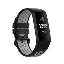 Fitbit Charge4対応 腕時計バンド ツートンカラーベルト シリコン製 スポーツベルト交換ベルト 軽量 防水 通気設計 (黒x灰色)