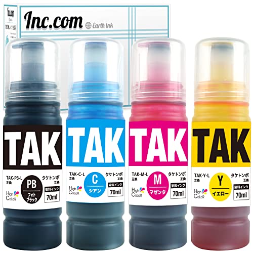 エプソン用互換 インクボトル Inc.com製 TAK-L (PB/C/M/Y) 4色セット タケトンボ インク 付/国内梱包再検品 （純正より大容量の70ml