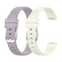 2本 Fitbit Luxe 用 交換ベルト 柔らかい シリコン素材 耐衝撃 防水防汗 (ライトパープル+アプリコット)