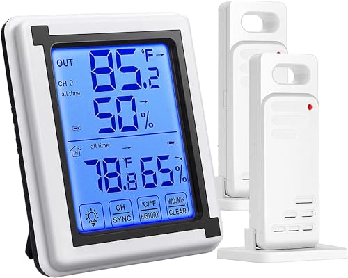 BRAVE デジタル温湿度計 子機2個タイプ 外気温度計 ワイヤレス 温度湿度計 室内 室外 三つセンサー 高精度 LCD大画面 バックライト機能付き MV-DEGIHOUS-B