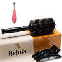 Belula ロールブラシ ブローブラシ ロールブラシメンズ 猪毛 直径6.10cm トラベルセット - 木製 ヘアブラシ & ヘアクリップ & ブラシ クリー...