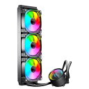 【スモールラボ】COOLMOON 簡易水冷クーラー 360mm 温度表示機能付き インフィニティ―ミラー CPUクーラー LED ARGB 5v 3pin LGA1700/1200/115X AMD:AM5/AM4ソケットに対応 4pin PWM ファン制御 (360mmブラック)