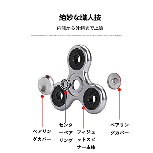SHULLIN スピナー アルミニウム合金 ハンドスピナー ステンレススチール ベアリング ストレス解消 暇つぶし ストレス解消 暇つぶし 子供のおもちゃ（銀）