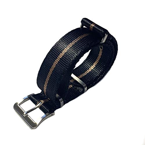 [Naval watch Co.] プレミアム G10 NATOタイプ シルクタッチ ナイロンストラップ 黒+ライトブラウンストライプ DELUXE NYLON NATO TYPE WATCH STRAP Black + light Brown stripe 20mm幅