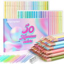 Roleness マカロン 色鉛筆 油性 50色 子供 大人 塗り絵 色鉛筆セット 油性色鉛筆 画材セット 美術 描き用 プレゼント 絵の具 いろえんぴつ 鉛筆削り付き