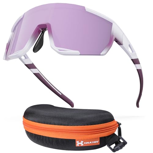 [HAAYOT] 野球 サングラス｜スポーツサングラス UV400完全遮断｜ロードバイク・ランニング対応｜3D調整鼻パッド＆超軽量TR90フレーム｜男女兼用偏光レンズ 運転用/釣りにも、 ピンクパープル