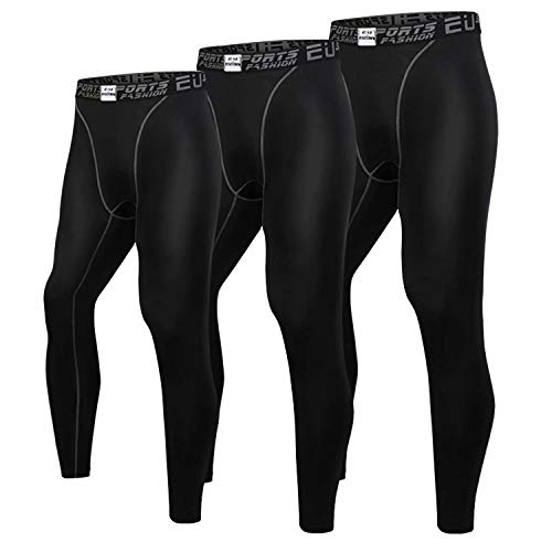 [Nesseo] スポーツタイツ メンズ コンプレッション ロング タイツ 3枚セット パワーストレッチ レギンス アンダー UVカット 吸汗 速乾 防寒 3333*3-blk-2XL