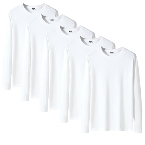[AYISTELU] ロングスリーブ Tシャツ ロンT 長袖 3枚組 5枚組 綿100% 肉厚生地 無地 メンズ tシャツ 長袖 吸汗速乾 インナー 肌着 カジュアル 秋 冬 春 服 (JP, アルファベット, XL, ホワイト-5枚組)