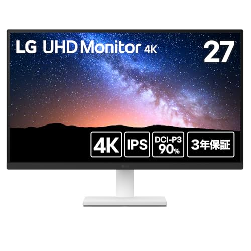 LG モニター ディスプレイ 27US500-W 27インチ/4K(3840×2160)/IPS/約10.7億色表示(8bit+FRC)/DCI-P3 90%/HDR/アンチグレア/HDMI×2/DisplayPort/フリッカーセーフ/ブルーライト低減モード/色覚調整/3辺フレームレス/
