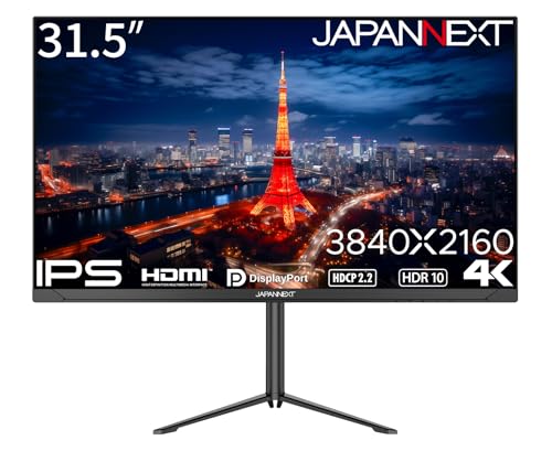 JAPANNEXT 31.5インチ モニター 4K UHD 3840x2160解像度 IPS ディスプレイ (HDMI/DisplayPort/スピーカー内蔵/高さ調節/回転(ピボット)機能/VESA対応/ブルーライトカット) JN-IPS315U-HSP
