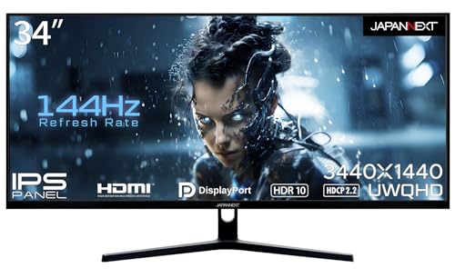 JAPANNEXT 34 ߥ󥰥˥ 144Hz 8ms UWQHD 3440x1440 IPS ѥͥ ǥץ쥤 (HDMI/DisplayPort/VESAб/֥롼饤ȥå / 178) JN-IPS34144UWQHDR