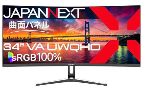 JAPANNEXT 34インチ モニター UWQHD 3440x1440解像度 VA ディスプレイ (HDMI/DisplayPort/スピーカー内蔵/VESA対応/ブルーライトカット) JN-V34UQ