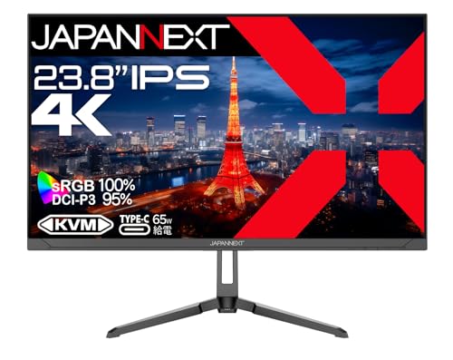 JAPANNEXT 23.8インチ IPSパネル搭載 4K(3840x2160)解像度 液晶モニター JN-IPS2380UHDR-C65W HDMI DP USB Type-C(最大65W給電) HDR sRGB:100% DCI-P3:95% PBP/PIP KVM機能 【2年保証】