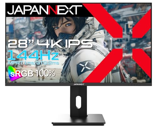 JAPANNEXT 28インチ IPSパネル搭載 144Hz/1ms(MPRT)対応 4K(3840x2160)解像度 ゲーミングモニター JN-IPS28G144U-HSPC6 HDMI DisplayPort USB-C(最大65W給電) sRGB:100% PS5 4K:120Hz接続 VRR KVM PBP/PIP 高さ調整 ピボット(縦回転)