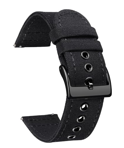 [BINLUN] 時計ベルトキャンバス クイックリリース 布製 腕時計バンド 18mm 20mm 22mm 24mm ウォッチバンド 交換ベルト 通気性高い スマートウォッチベルト 男女通用 7色 シルバー/ブラックバックル