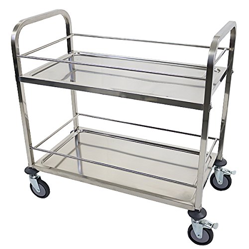ワゴン ステンレス サービスワゴン ガード付き 2段 Lサイズ 防振 総耐荷重約90kg ステンレスワゴン キ..