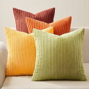 Topfinel クッションカバー 45×45cm 4枚セット コーデュロイ グラデーション おしゃれ 北欧 洗える ふわふわ 隠れるファスナー ストライプ ソファー用背当て 装飾枕カバー イエロー オレンジ