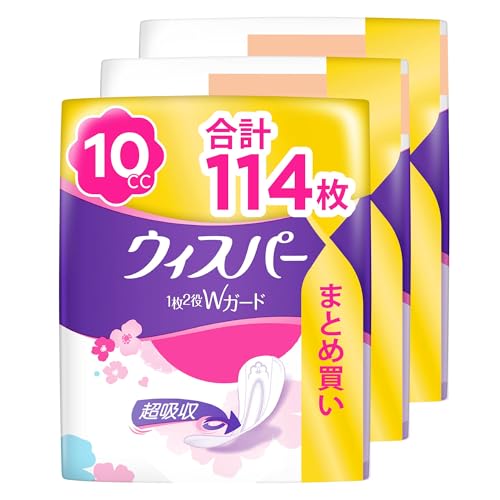 WHISPER ウィスパー 1枚2役Wガード 10cc 114枚 (38枚×3パック)(吸水ナプキン 尿漏れパッド 女性用)【おりもの&水分ケア】