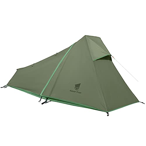 Geer Top テント 1人用 ソロテント キャンプテント ビビィ 防水 超軽量 3D枯れ葉迷彩柄 通気 二重層 簡単設営 コンパクト アウトドア ハイキング ツーリング 登山 野営 狩猟 (アーミーグリーン,