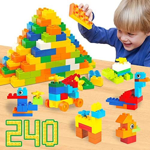WYSWYG 240ピース創造大きいブロックセット 積み木おもちゃ-デュプロ/アンパンマン互換-10色 10形状 幼稚園・保育園向け知育玩具