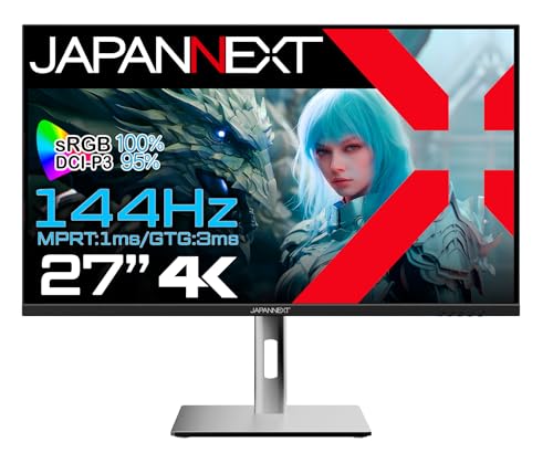 JAPANNEXT 27インチ ゲーミングモニター 144Hz 1ms 4K UHD 3840x2160解像度 IPS パネル ディスプレイ (HDMI/DisplayPort/VESA対応/高さ調節/回転(ピボット)機能/ブルーライトカット / 視野角178°) JN-IPS27144UHDR-HSP