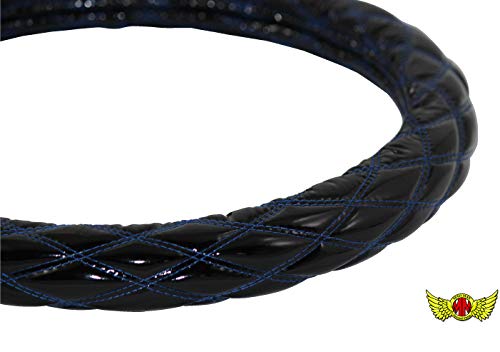 トラック ハンドルカバー ダブルステッチ エナメル ブラック/ブルー 2HS 【マッドマックス】 トラック用品 ダンプ バス ハンドル用カバー エナメル調 キルティング