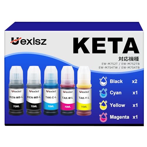 KETA-5CL 5色パック 互換インク ボトル 大容量填充 ケンダマ タケトンボ インク KEN-MB + TAK-4CL EW-M752T M752TB M754TW M754TB 互換性のある マットブラック