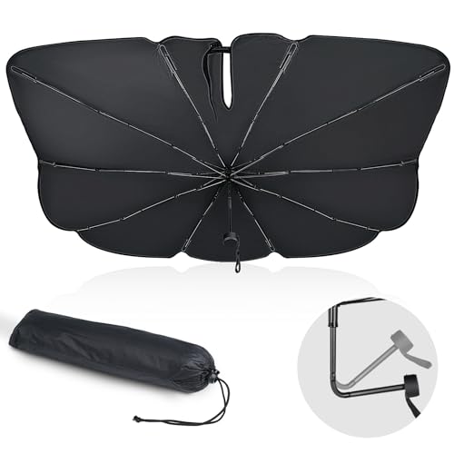 サンシェード 車 フロント【2025改良式曲がる中棒・強化十本骨】【ガラス繊維製の傘骨先端】傘式 車用サンシェード バックミラー開き口設計 フロント 遮光遮熱 UVカット カー用品 サンシェ