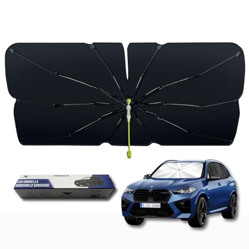 【遮光率99%・断熱】サンシェード 車 フロント 傘型 折りたたみ 日除け 紫外線カット 普通車 SUV対応 バックミラー開き口 グラスファイバーフレーム 曲がる中棒 窓割りハンマー 緊急脱出 収