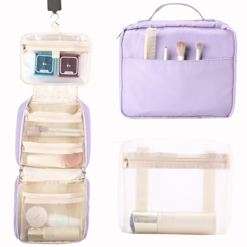 吊り下げ トラベルポーチ おしゃれ 無地 便利 軽量 防水 メイクポーチ 旅行 表面ソフトポリエステル材質 内に取り外し可能な三つ網袋 スムーズファスナー 使いやすい 安い 多機能 化粧ポー