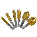 Bestgle皿取りビット ドリルビット 六角軸 皿取錐 6本 面取りカッターセットHSS鋼 穴あけ工具 下穴錐 座ぐり チタンコーティング ドリルビットセット5枚刃デザイン 6mm 8mm 9mm 12mm 16mm 19mm