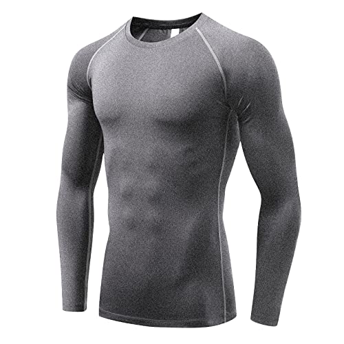 [Sillictor] コンプレッション トップス メンズ 長袖 パワーストレッチ アンダー シャツ コンプレッション ウェア [UVカット + 吸汗速乾] グレー yc323gr-M