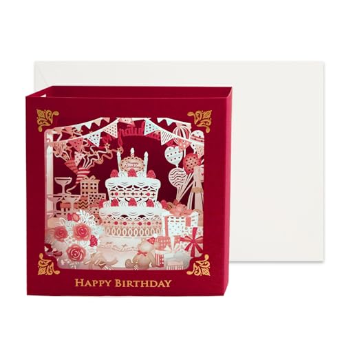 日本 製 【 バースデー カード 赤 ケーキ 飾れる ボックス 】 リーフ ワーク カンパニー グリーティング 誕生日 大人向け ハンドメイド 手作り 封筒付き セット メッセージ お祝い プレゼン(3)