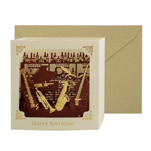 日本 製 【 バースデー カード ジャズ バー 楽器 吹奏楽 ボックス 】 リーフ ワーク カンパニー グリーティング 誕生日 大人向け ハンドメイド 手作り ...
