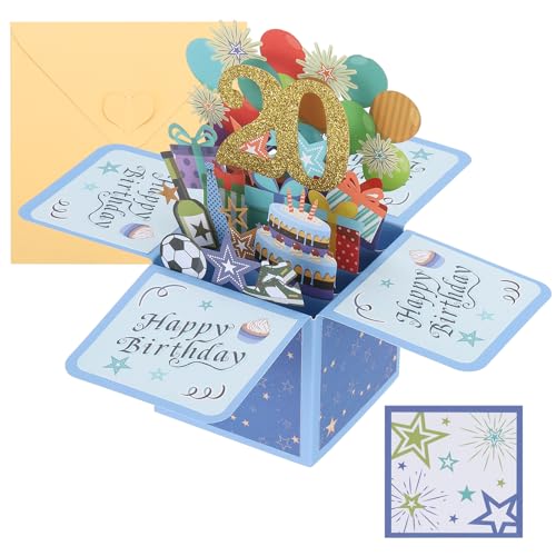 PATIKIL 20歳の誕生日カード ポップアウト誕生日カード ハッピーバースデー ご挨拶カードと封筒付き 男の子 女性 女の子 ギフト 友達用 青